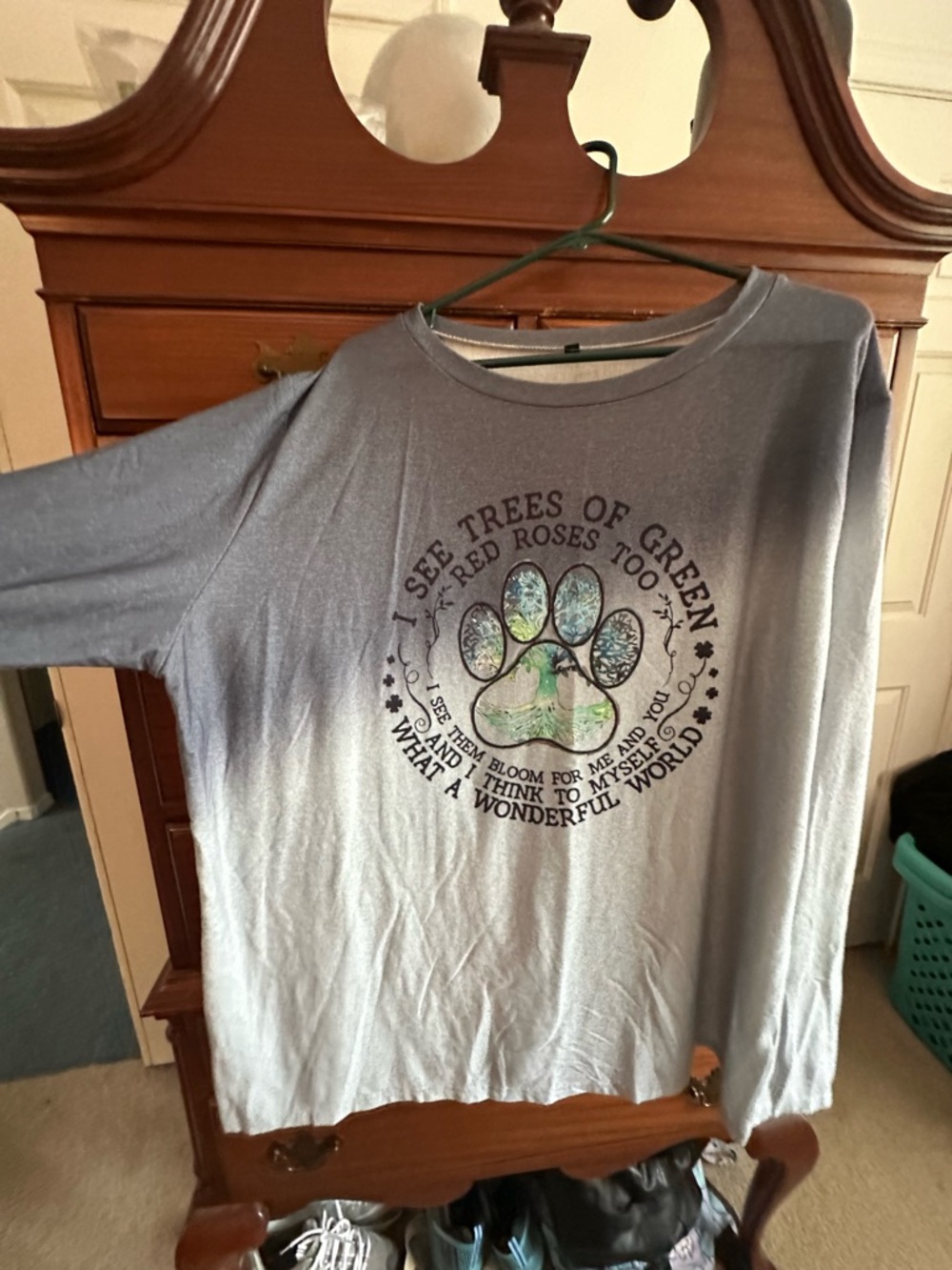 Long Sleeve Dog Paw Graphic Tee - Light Blue